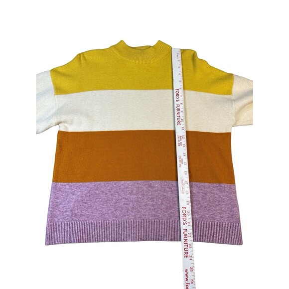 Sugar + Lips Colorblock Pullover Sweater Yellow  Lavender Striped Crewneck Small - Picture 7 of 8